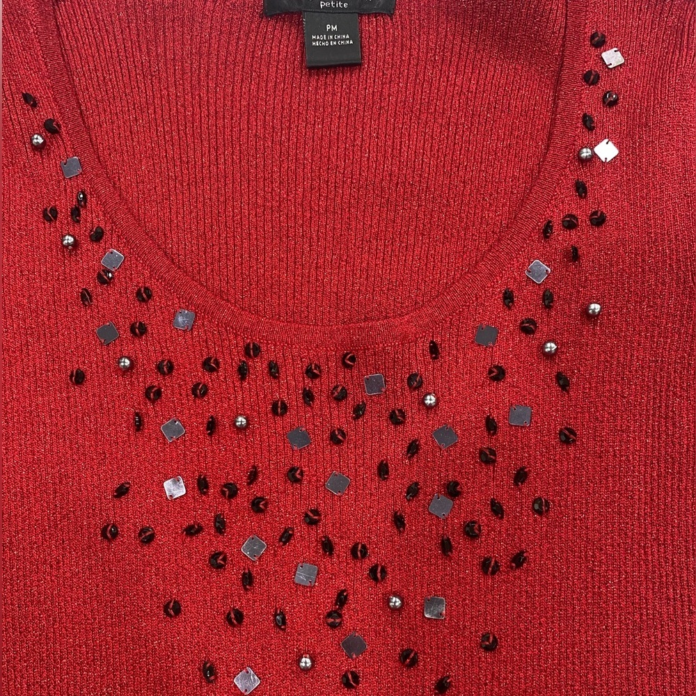 August Silk Red Metállic Sweater size PM shimmer Glam sparkle - Picture 3 of 6